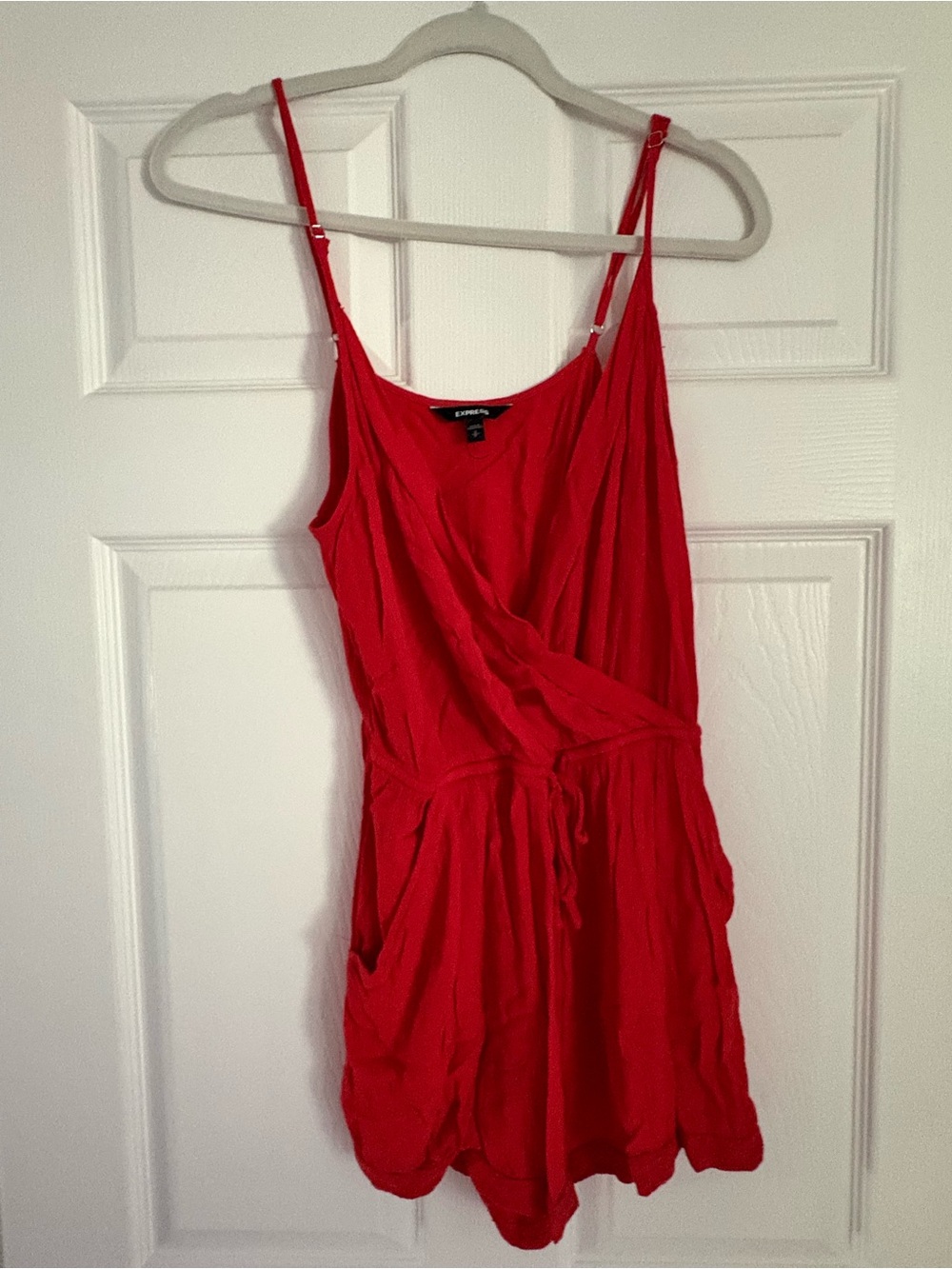 Express Red Sleeveless Wrap-Front Romper